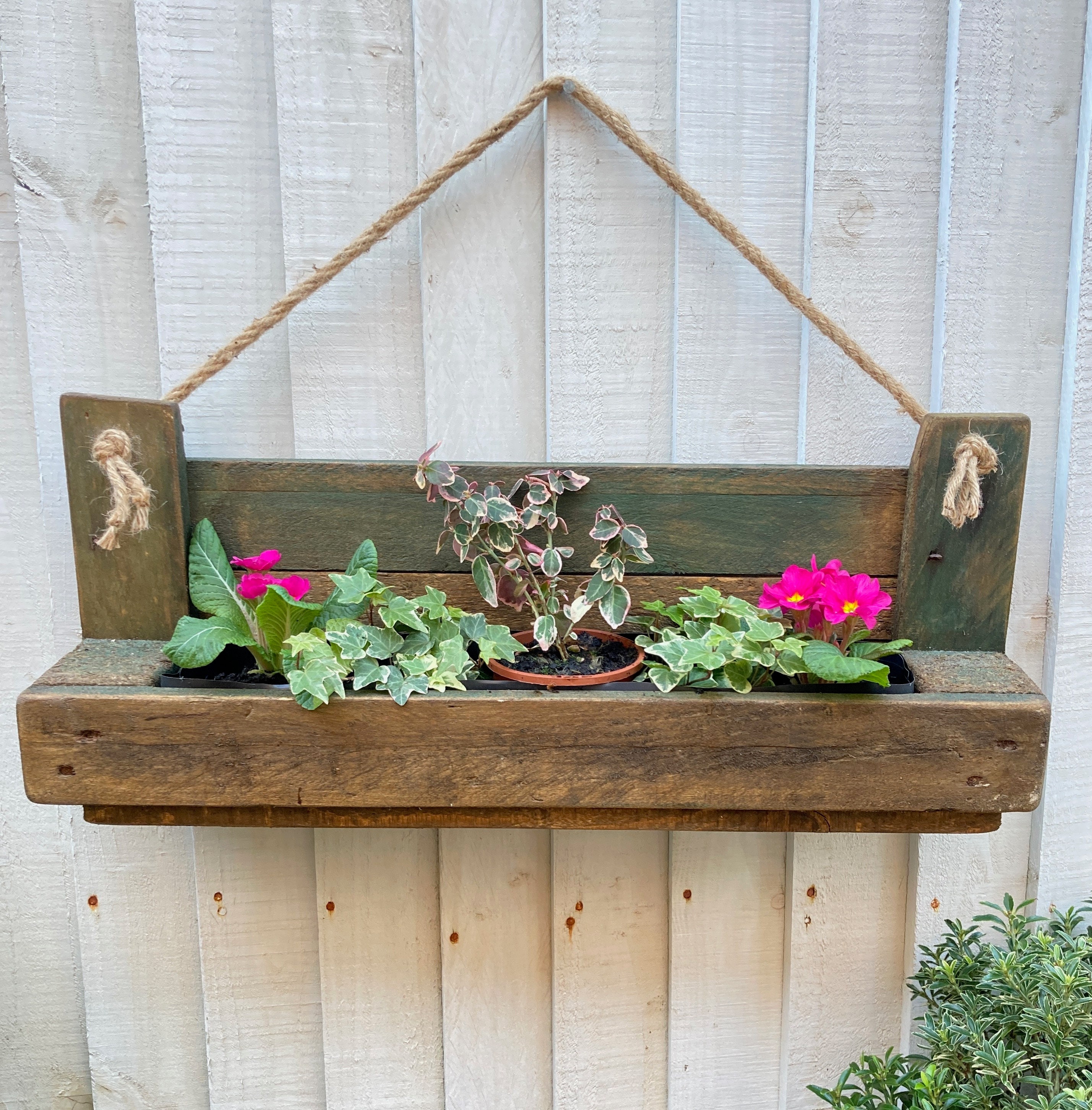 HANDMADE Rustic Hanging Garden Planter, Wood 'dark Oak', Gift for Gardener,  Herb Garden, RECLAIMED Pallet WOOD, Wall Fence Planter - Etsy, image size:2857x2904