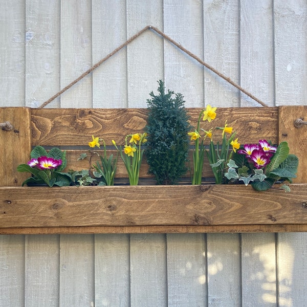 HANDMADE Rustic Wall hanging Planter, Herb garden, 'Natural Oak', gift for Gardener, RECLAIMED Pallet wood, fence planter