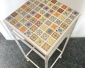 Moroccan Mosaic plant stand, Garden patio tall drinks table, Indoor Outdoor side table, vintage tile design, hand designed