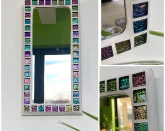 Bright Rainbow mosaic mirror, HANDMADE, glitter glass mosaic tiles, LGBTQ gift Pride, Boho mirror, wall decor