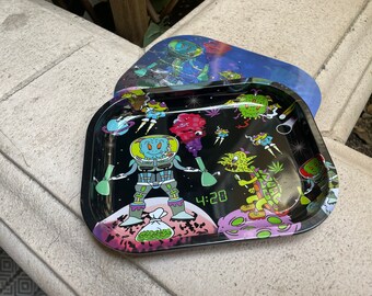 New 3D Holographic Rolling Tray with Magnetic Lid - Medium Size