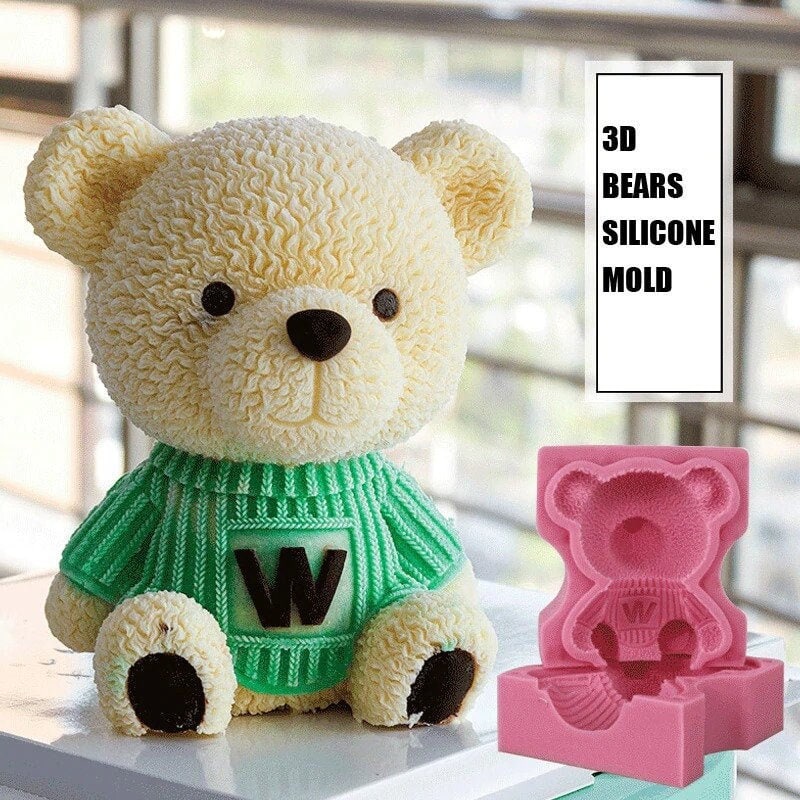 BEAR WITH BUNNY Silicone Mold, Teddy Bear Soap Mold, Bears Silicone Moulds  for Soap Candles Making Mould Molds Crafts Animal 3d Mold bear 