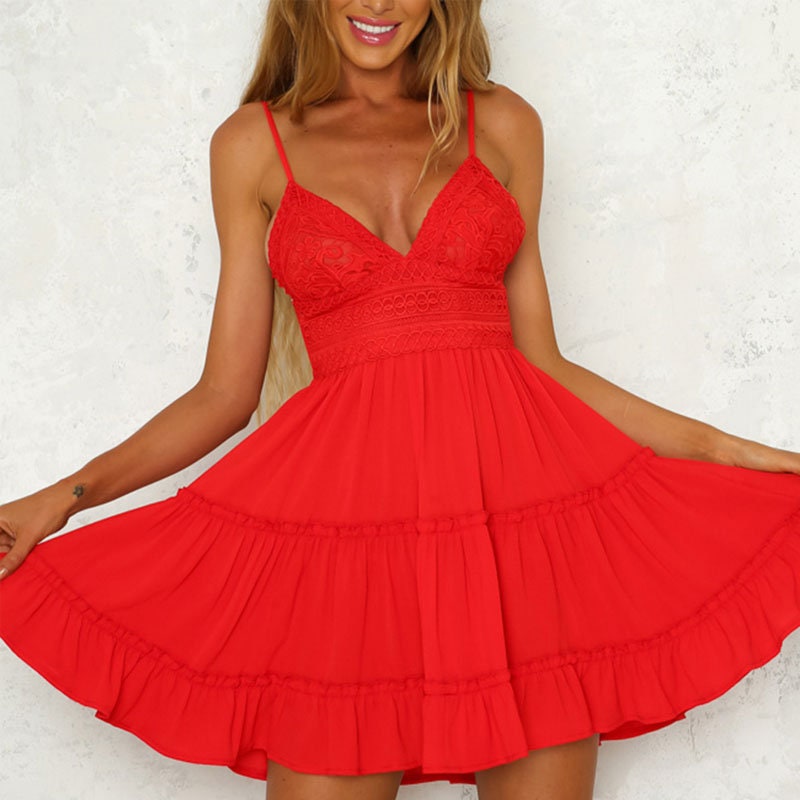 Summer Boho Dress Women Lace Ruffle Beach Backless Mini Dress – Loving Lane  Co