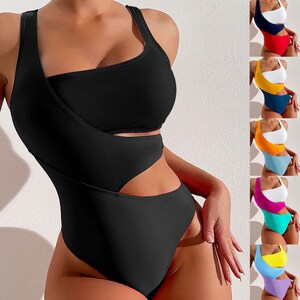 Women One Shoulder Bikini High Waisted Cutout Crop Top Swimsuit Sports Two  Piece Padded Push Up High Cut Bathing Suit, Black Bikini, Small :  : Clothing, Shoes & Accessories