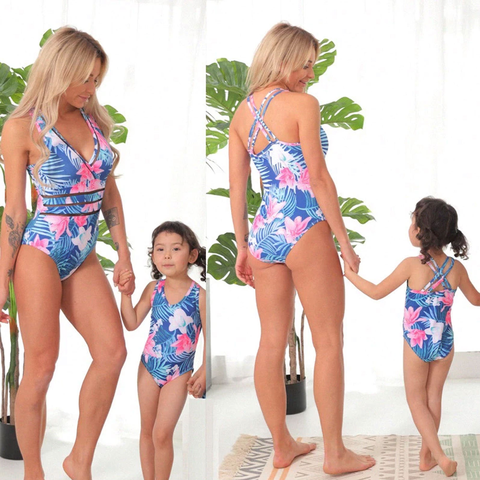 Matching Family Mother Girl Bikini Swimsuit Swimwear Young Swimsuit  Children Baby Kid Beach Swimwear Split Two pieces biquini Q0220