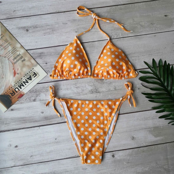 Orange polka dot swimsuit cheap