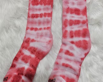 Hand-Dyed Red Nike Crew Socks | Unique Tie-Dye Athletic Cotton Unisex