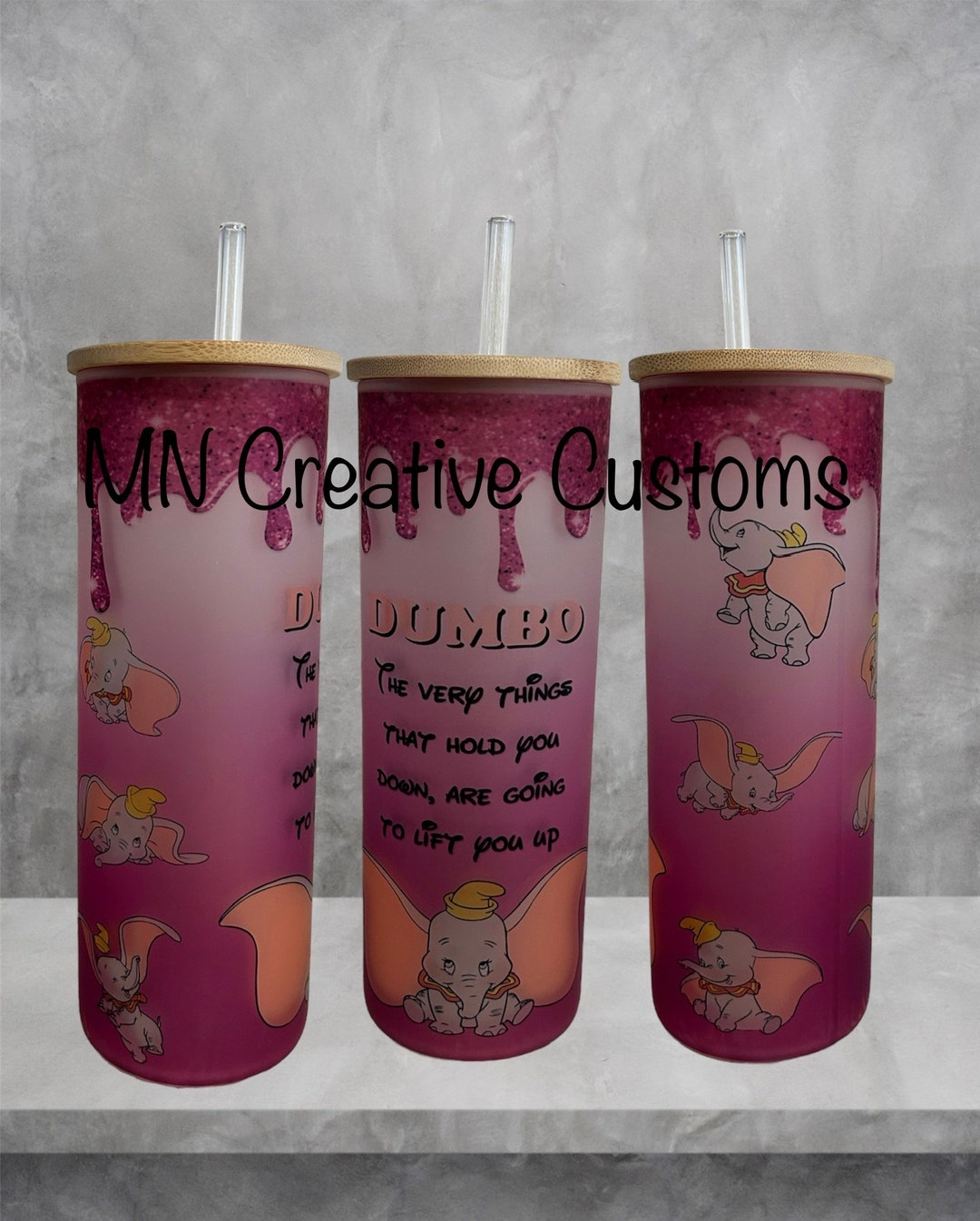 Dumbo Glass Cup With Bamboo Lid the Very Things That Hold You Etsy