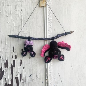 Little Bat Family Crochet wall Decor with Beading Accents
