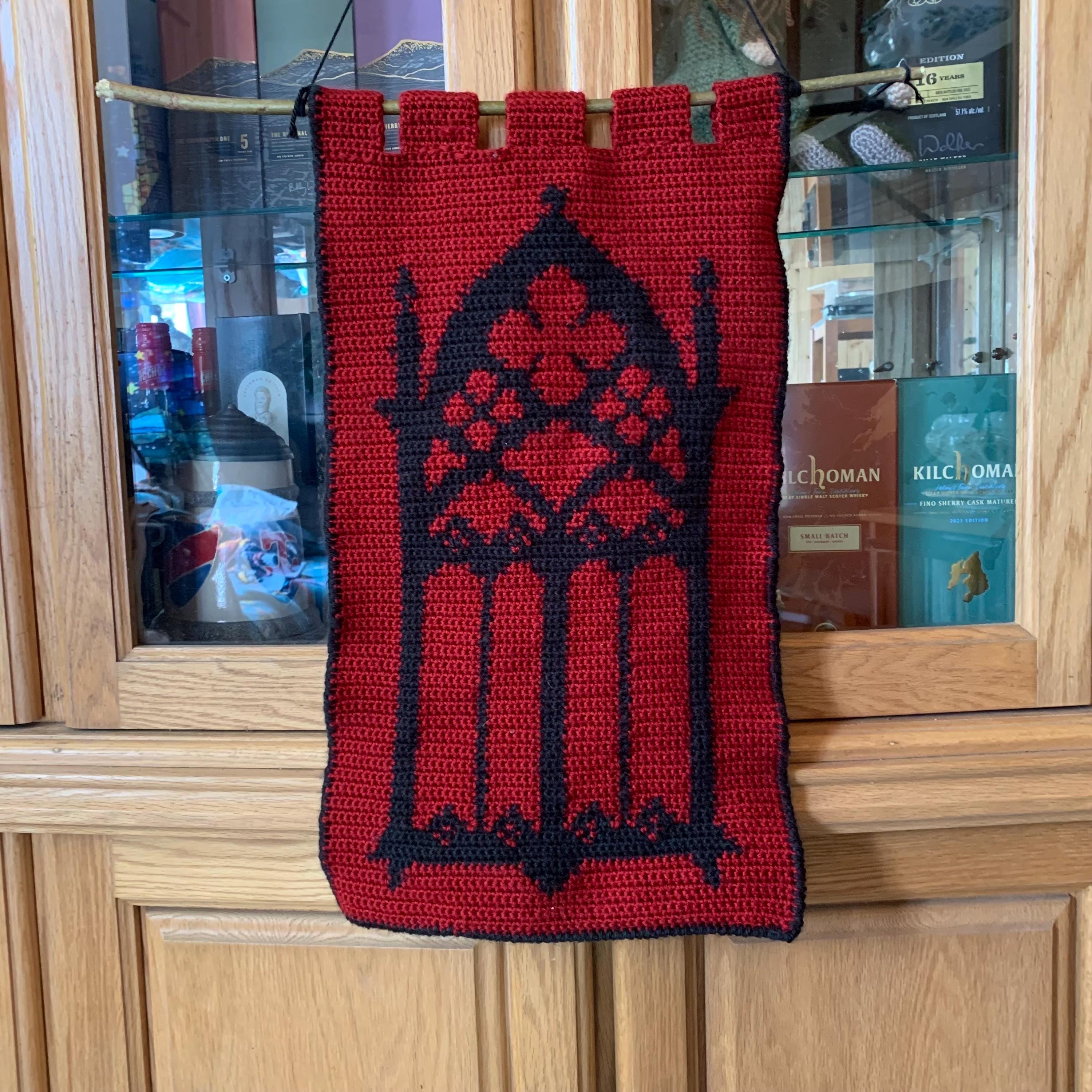 Gothic Church Window Tapestry Crochet Wall Hanging NO HANGING POLE