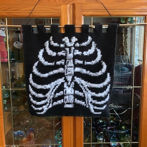 OOAK Tapestry Crochet Rib Cage Wall Hanging NO POLE for hanging