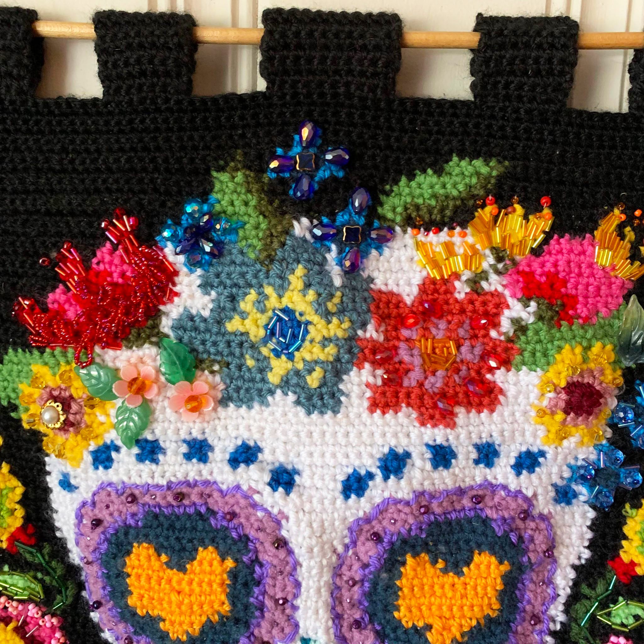Sugar Skull Tapestry Crochet Wall Hanging With Beading NO POLE for ...