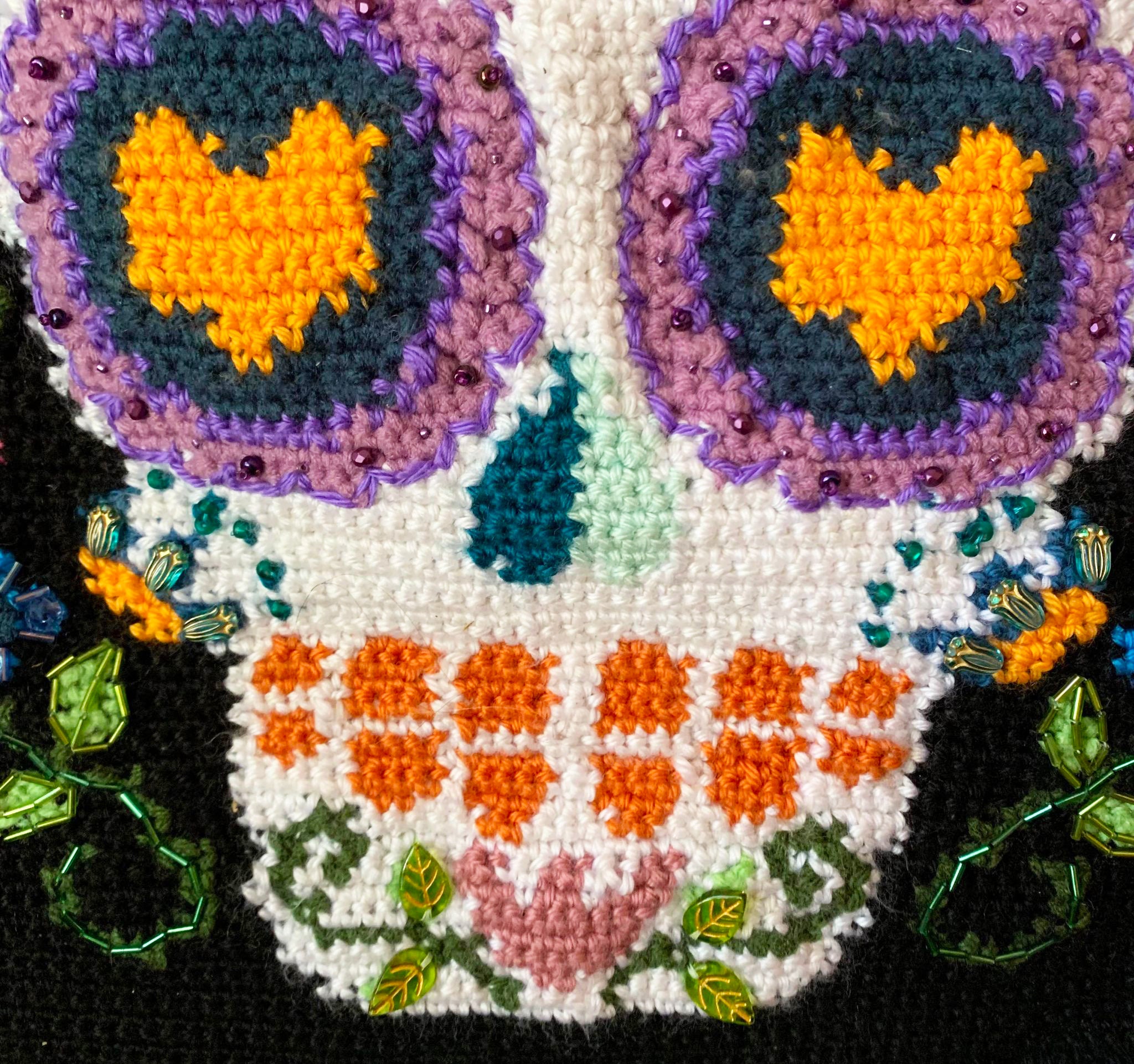 Sugar Skull Tapestry Crochet Wall Hanging With Beading NO POLE for ...