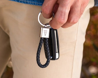 MyNameNecklace Custom Keychain Men Black Leather Rope | Stainless Steel | Personalized Christmas  Groomsmen Gifts for Dad Husband Boyfriend