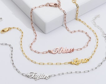 MyNameNecklace Personalized Paperclip Anklet/Bracelet | Silver 925 Gold | Custom Engraved Mother's Day Gifts for Her  Mom