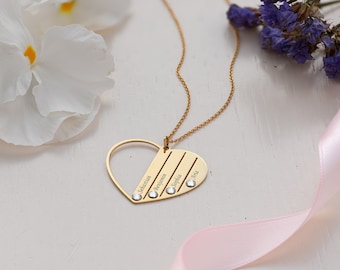 MyNameNecklace Engraved Name Birthstone Heart Pendant Necklace in Gold Silver 925 | Custom Mother's Day Gift for Her Daughter Mom Wife