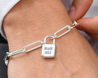 MyNameNecklace Personalized Allie Padlock Link Chain Bracelet | Gold Silver 925 | Customizable Mother's Day Gift for Her  Mother