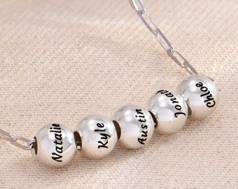 MyNameNecklace Custom Engraved Beads Pendant Necklace | Gold Silver | Customized Multiple Names Mother's Day Gift for Her Mom Grandma