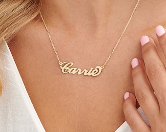 MyNameNecklace anpassbare Carrie Style Namensschild Halskette Gold Silber 925 | Handgemachte Geschenkideen zum Muttertag für Ihre Mutter