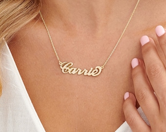 MyNameNecklace Customizable Carrie Style Nameplate Necklace Gold Silver 925 | Handmade Mother's Day Gift Ideas for Her  Mother