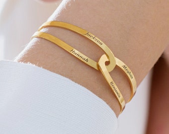 MyNameNecklace Custom Adjustable Gold Cuff Bracelet | Personalized Mothership Mother's Day Jewelry Gift for Her Wife  Mom