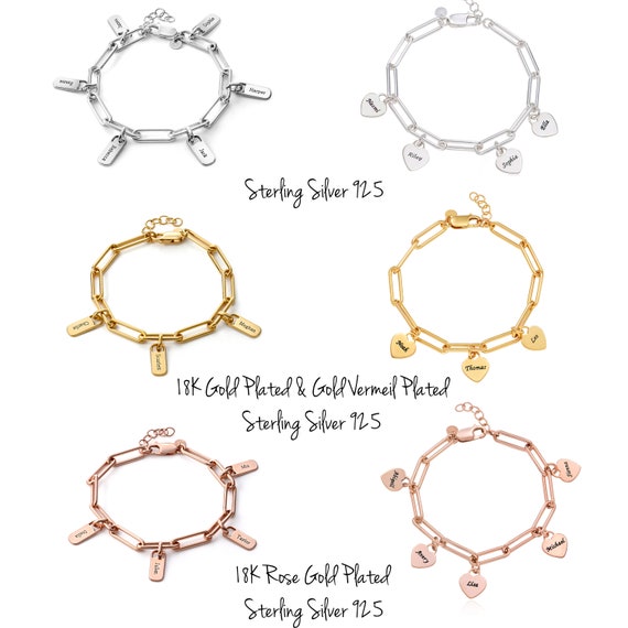 Bracciale con nome a cuore personalizzato in argento / Ciondoli incisi personalizzati / Regalo per la mamma / Bracciale con ciondolo a cuore / Bracciale a catena regalo per lei - Italia