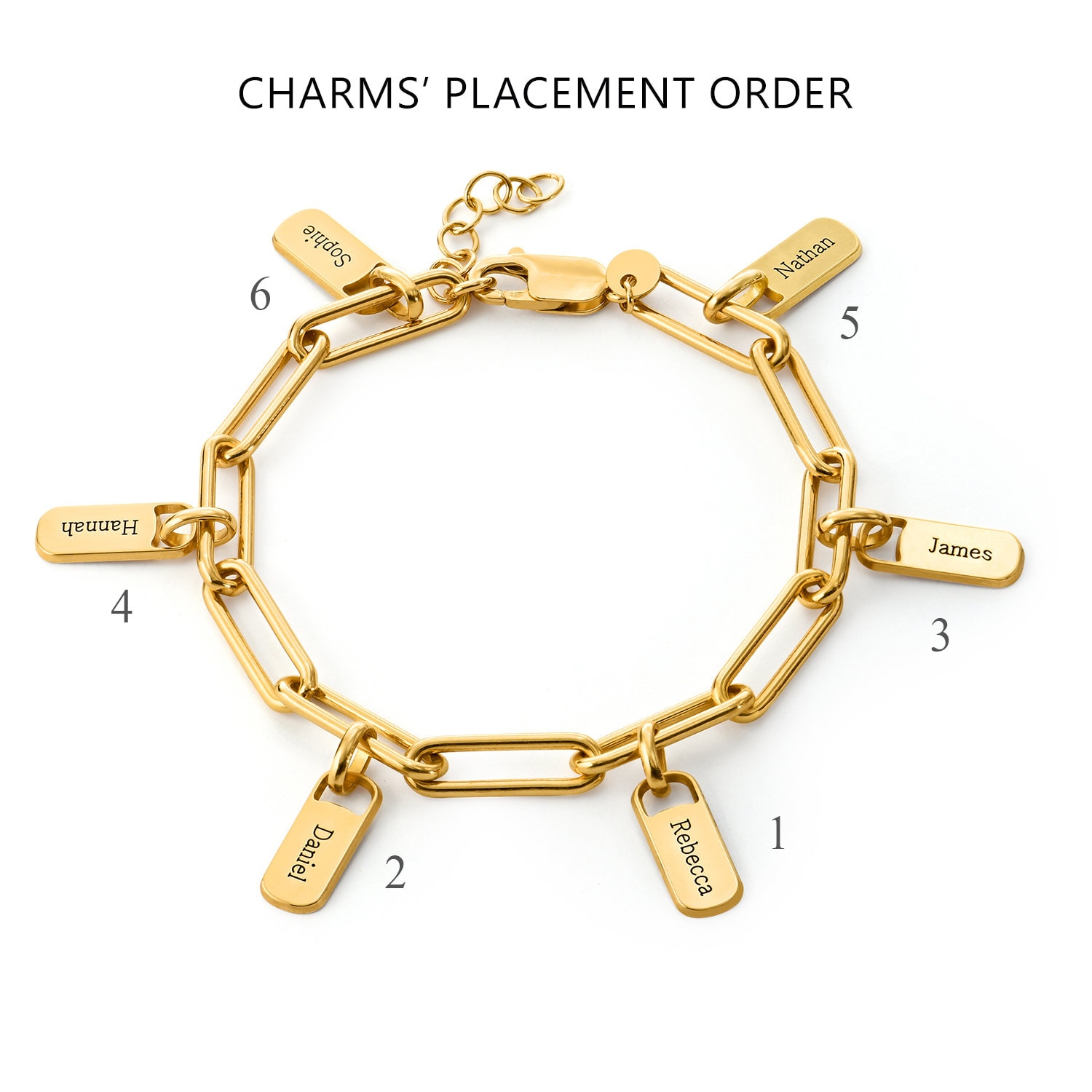 送税込【AMY O】Link Chain Engraved Charm Bracelet (2色) 国発 Lot - A gold and metal charm bracelet,double cable link