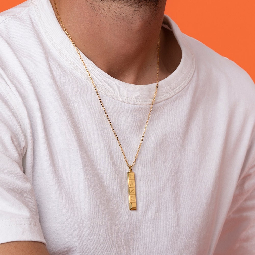 Personalized Unisex Men Vertical Tile Link Chain Necklace 