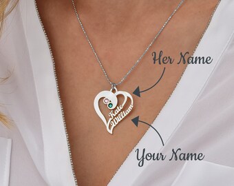 MyNameNecklace Personalized Two Hearts Forever One Pendant Necklace in Gold Silver 925 | Custom  Mother's Day Gift for Her Mother