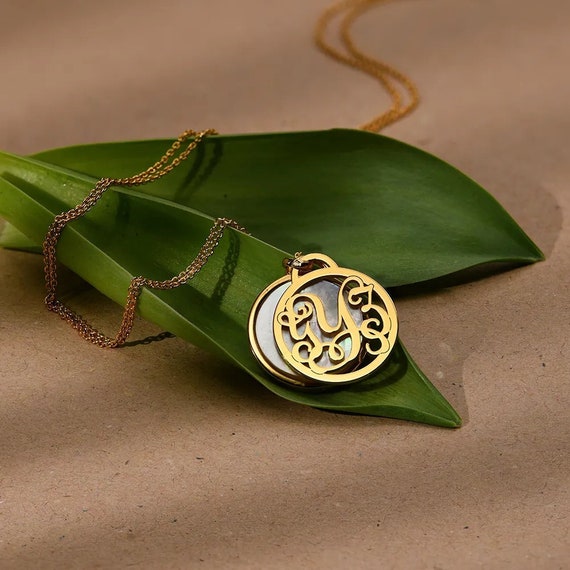 Monogram Necklace with Semi-Precious Stone