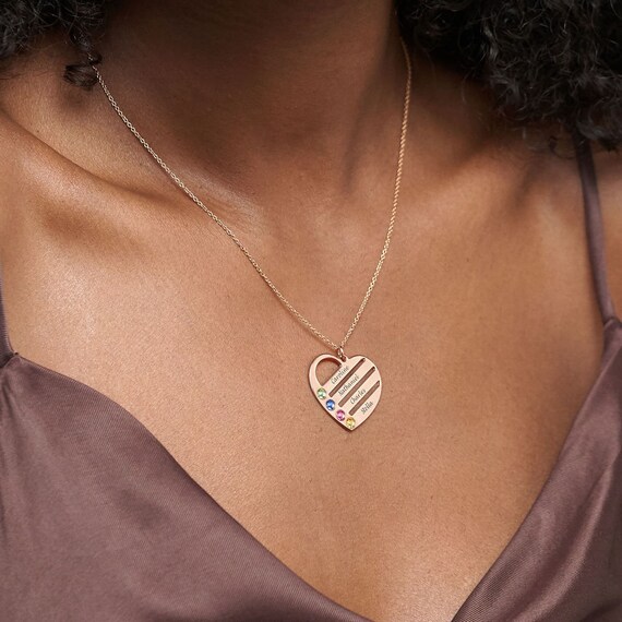 Myka Rose Gold Necklace With Birthstone Family Heart Necklace With