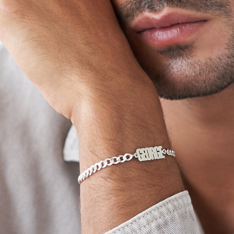 MyNameNecklace Personalized Thick Chain Name Bracelet | 18K Gold Silver 925 | Anniversary Gift Ideas for Him Dad Boyfriend image 7