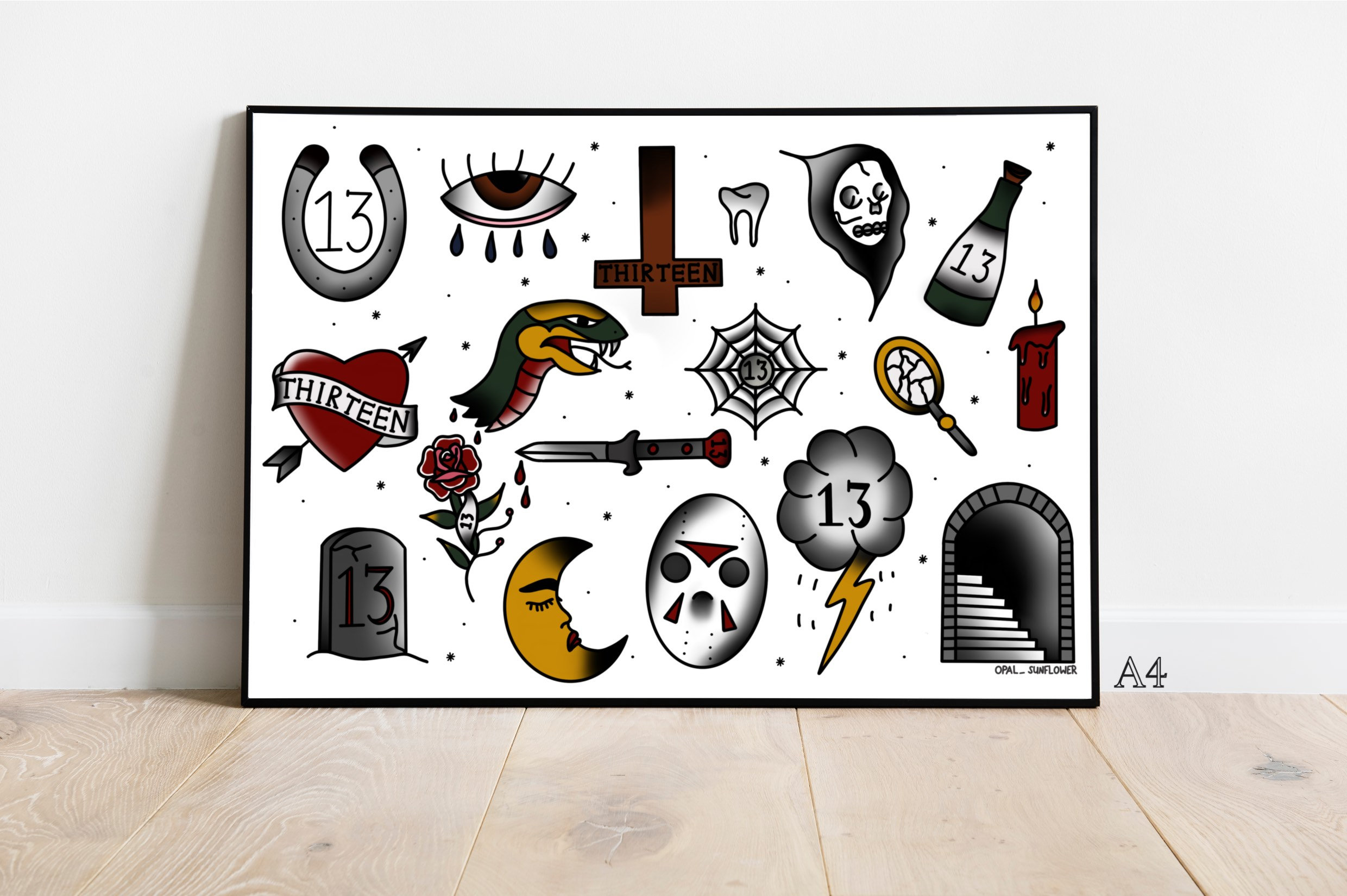 Friday 13th Print Flash Sheet Traditional Tattoo Digital Etsy