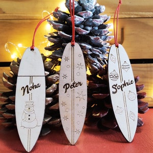 Ornament - Molokai Palm Tree Surfboard - Raw Wood Maple Ornament - Molokai Palm Tree Surfboard - Raw Wood Maple