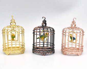 Miniature 1:12 Metal Bird Cage Floor Stand Pretend Play Toy Dollhouse Decoration House Playset Set for Toddlers Girls and Boys Golden Anniston Dollhouse Furniture 