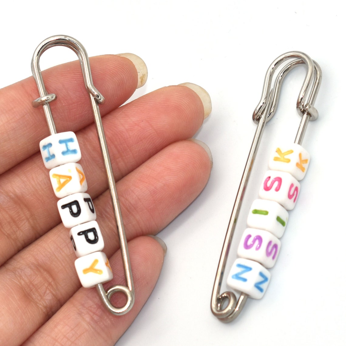 Silver Safety Pins Letters Block Brooch Decorative Charms Etsy