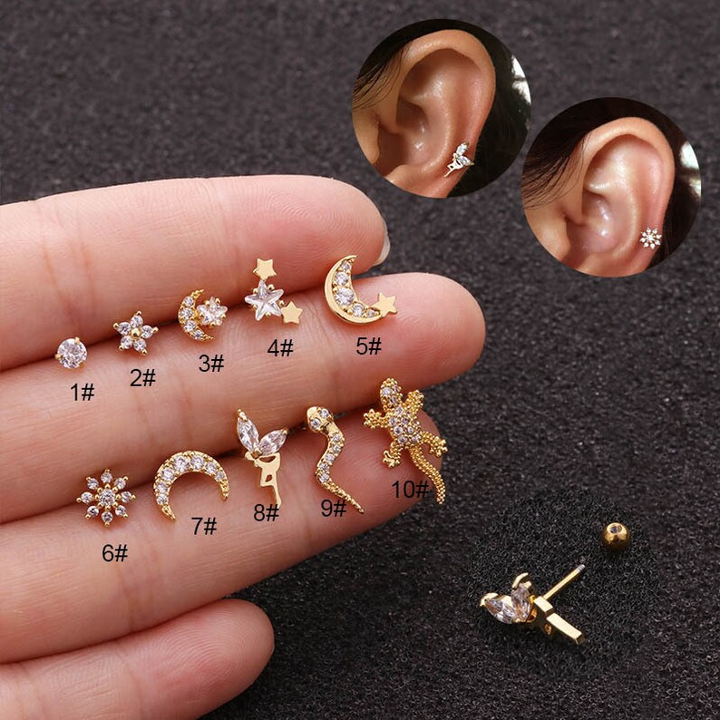 Plated Stainless Steel Screw Zircon Cartilage Earring Helix Etsy