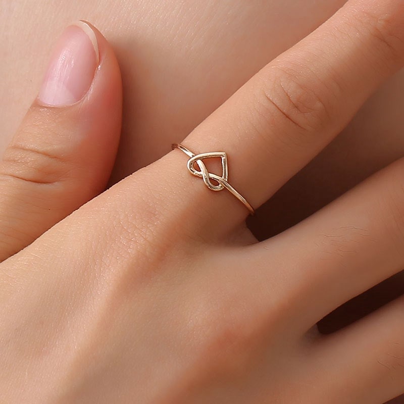 Dainty Knotted Heart Adjustable Ring in Gold, Adjustable Ring, Heart …