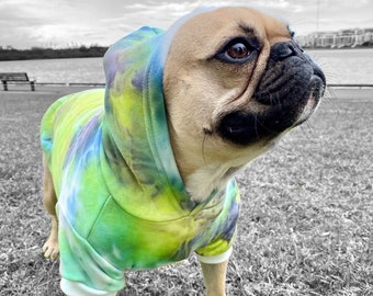 Bright Green Dog Hoodie, Dog Clothes, Dog Sweatshirt, Dog Jacket, Dog Coat, Dog Fashion, Cool Dog Fashion, Puppy, Tie Dye, Large Dog Coat