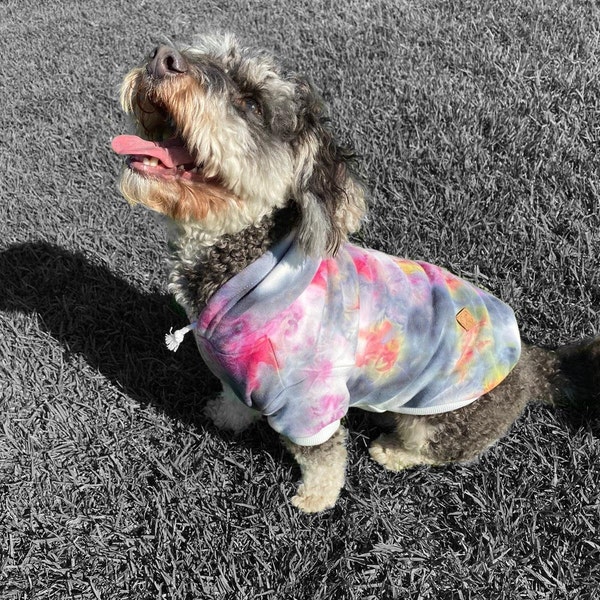 Schwarz Rosa Hunde kapuzenpullover, Hundepullover, Hundejacke, Hundemantel, Hundemode, Coole Hundemode, Welpe, Tie Dye, Kleiner Hundemantel