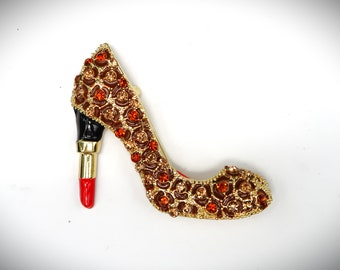 Lipstick High-Heel Brooches with Crystals