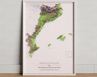 Colored topographic map of the catalan countries. New white sea version.