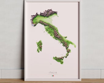 Colored relief map of Italy.