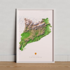 Principat de Catalunya i Catalunya Nord. Mapa topogràfic en color. Versió vertical.