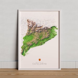Vorstendom Catalonië. Kleuren topografische kaart. Verticale versie.