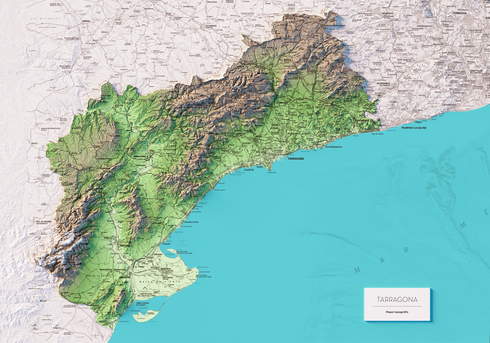 Província Mapa topogràfic en color. - Etsy España