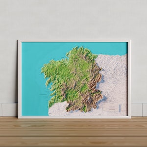 Galice. Carte topographique. Version avec la mer azul.