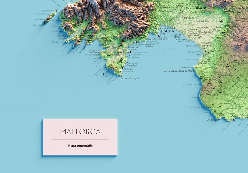 Mallorca. Topographische Karte in Farbe. - Etsy.de