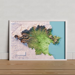 Das Alt Empordà. Topographische Karte in Farbe. Version mit dem blauen Meer.