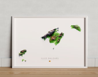 Balearic Islands. Colored relief map.